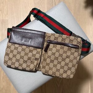 Gucci Beige and Brown Monogram Belt Bag